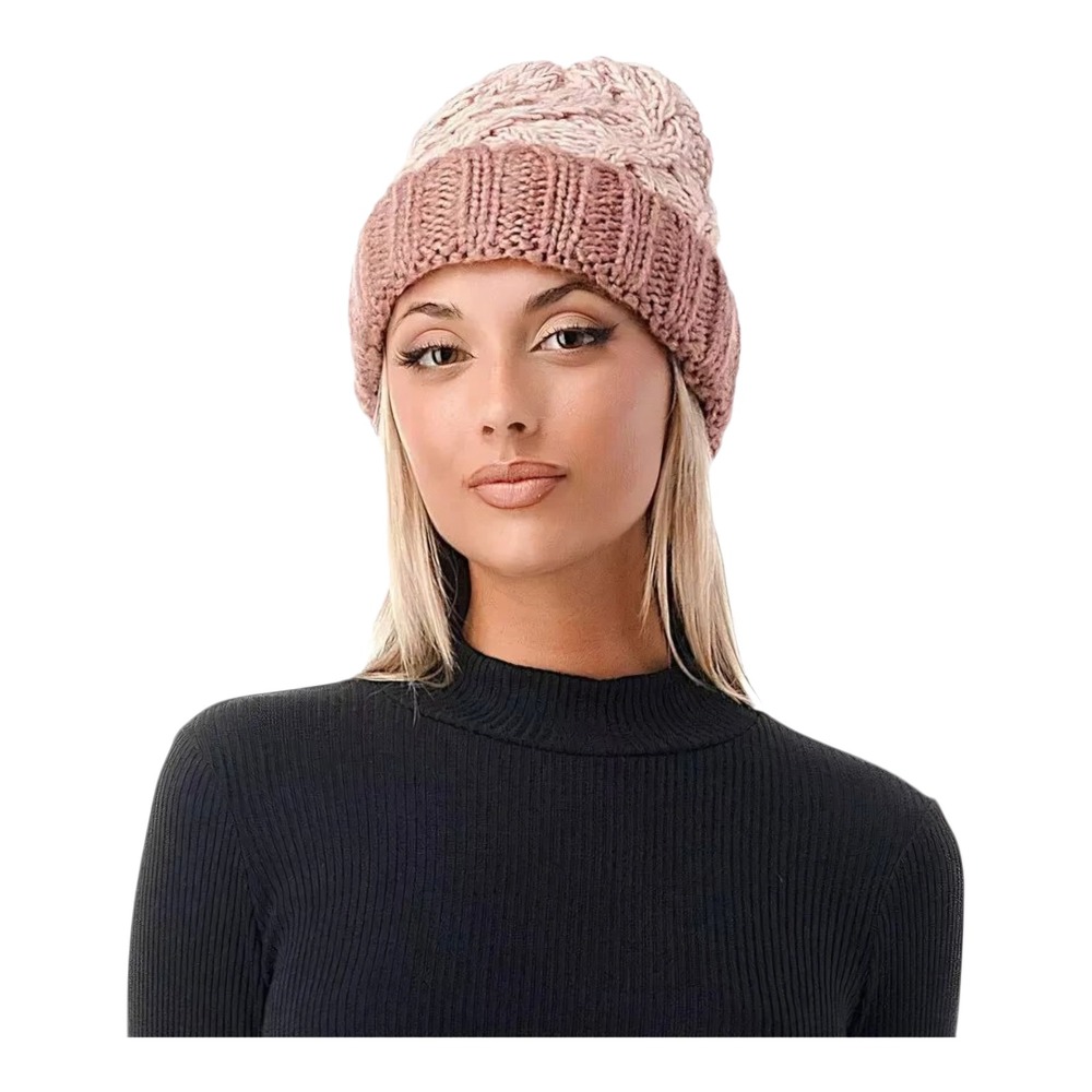 Marcus Adler Women's Chunky‎ Marled Cable Knit Beanie Rose One Size